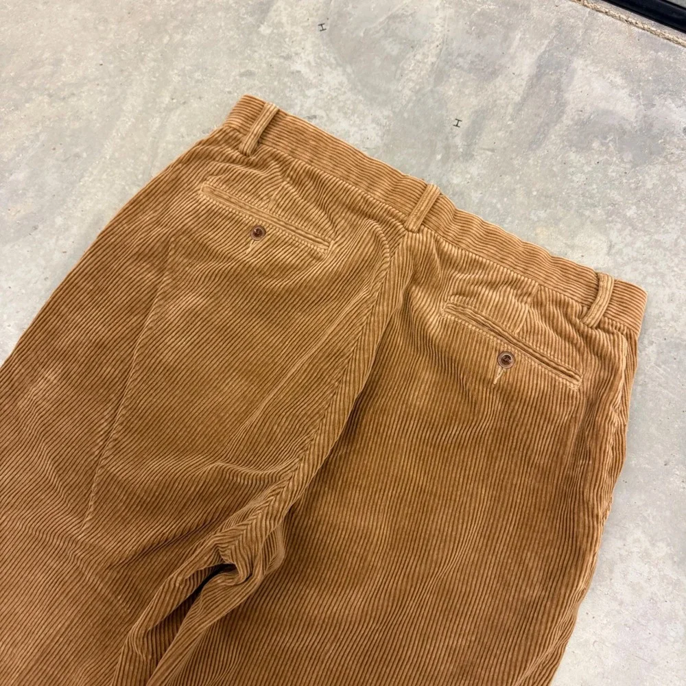 90s Mens Polo Ralph Lauren Wide Wale Corduroy Trousers Tan Brown 32x29